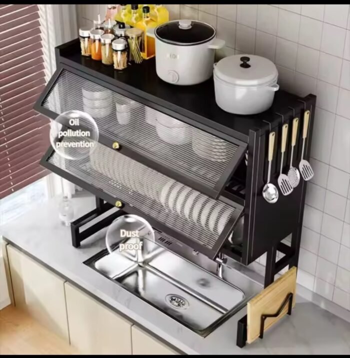 85CM DOUBLE STEP DUST PROOF OVER THE SINK SHELF,DISH RACK,CUTLERY/UTENSILS HOLDER - Image 3