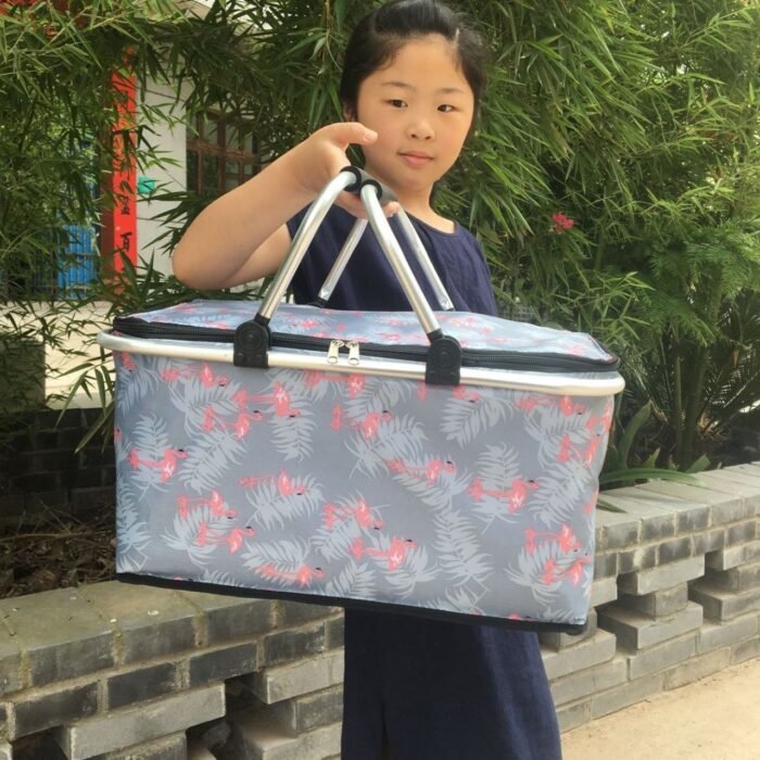 COLLAPSIBLE INSULATED DOUBLE HANDLE COLORFUL PICNIC BAG BIG SIZE - Image 4