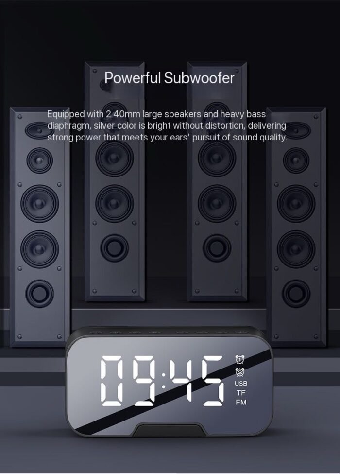 MULTIFUNCTIONAL RECHARGEABLE STEREO BASE-HEAVY BLUETOOTH SPEAKER WITH TF/FM RADIO AND ALARM CLOCK(Red color only) - Image 4