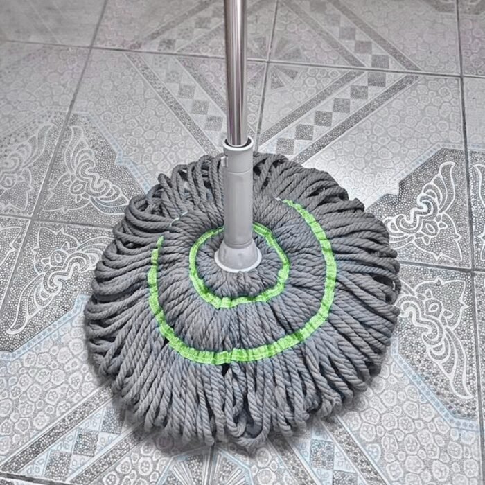 SELF SQUEEZING OR TWISTING SPIN ROTATING COTTON PAD MOP(GREY AND GREEN COLOR) - Image 2