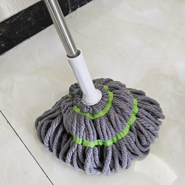 SELF SQUEEZING OR TWISTING SPIN ROTATING COTTON PAD MOP(GREY AND GREEN COLOR) - Image 3