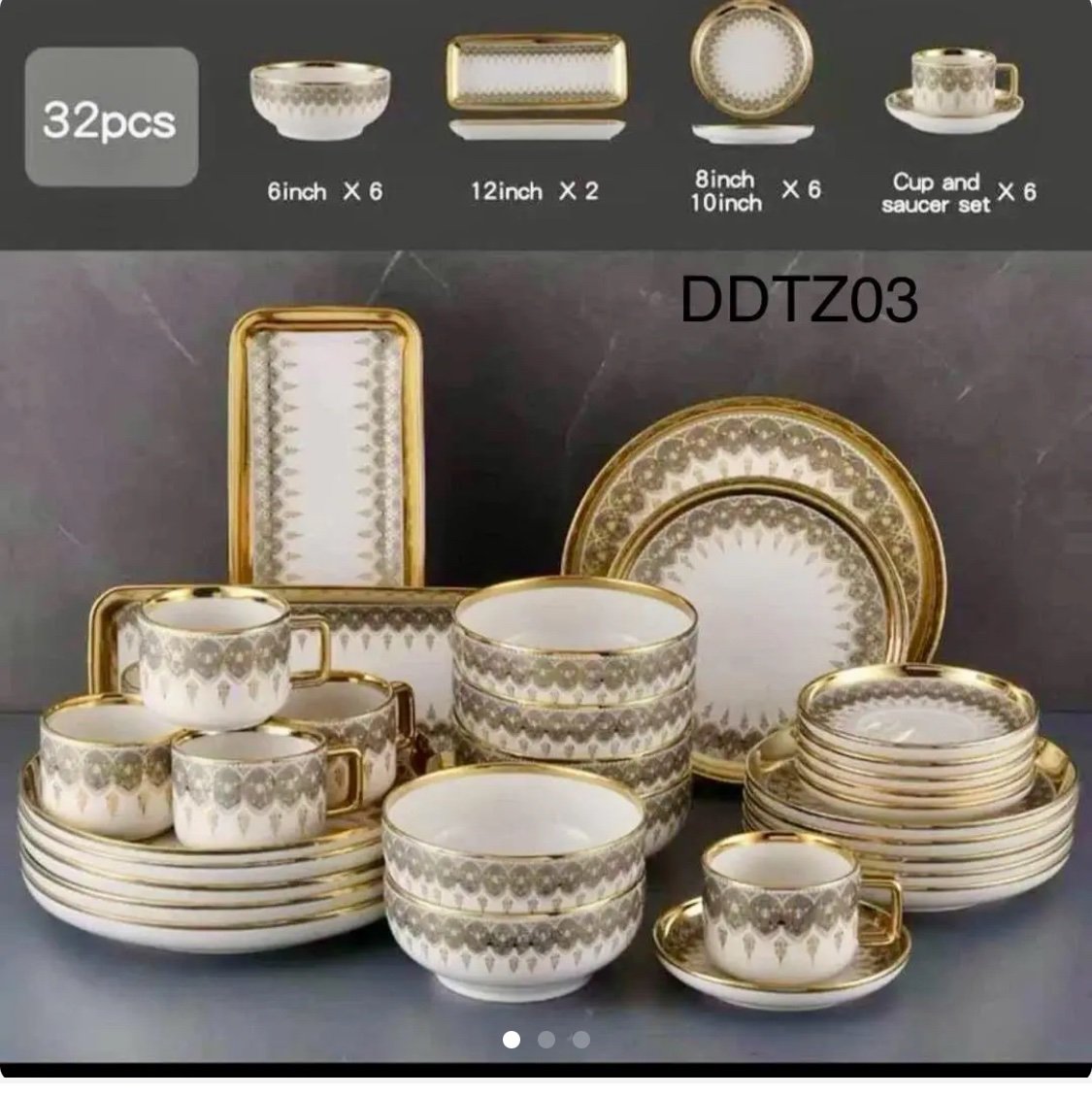 img_8352-4 32PC HIGH QUALITY LUXURYNORDIC PORCELAIN WHITE/GOLD CERAMIC DINNER WARE SET - Image 1