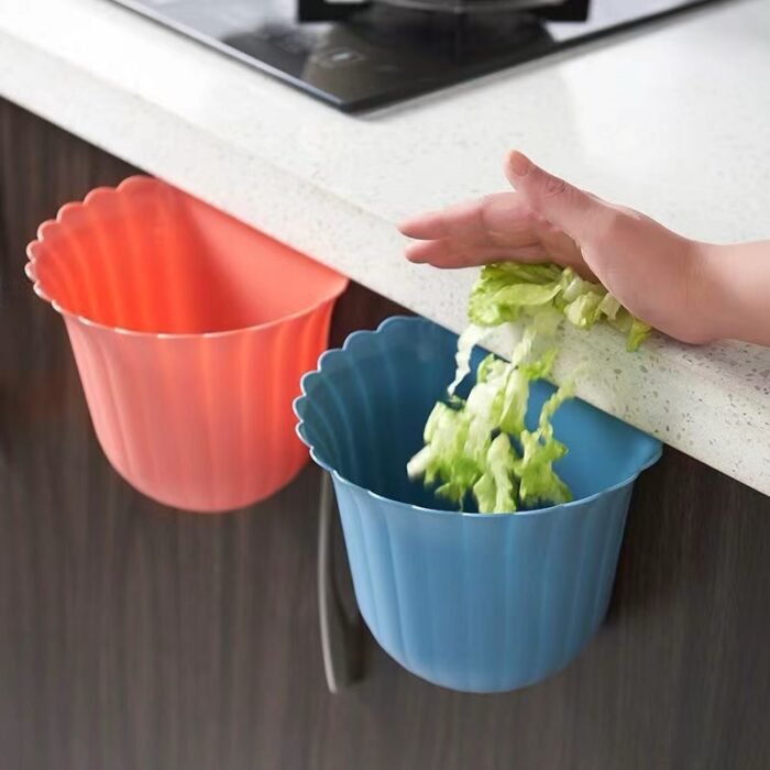 Flowers Shape Kitchen Hanging Trash Can Desktop Clutter Collection Basket Cabinet Wall Mounted Garbage Bin Container Household(WHITE COLOR ONLY) - Image 7
