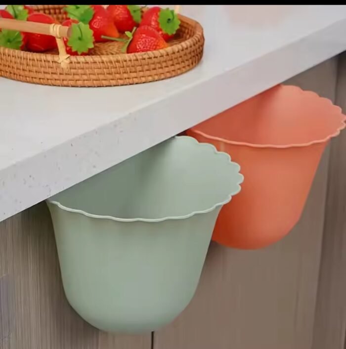 Flowers Shape Kitchen Hanging Trash Can Desktop Clutter Collection Basket Cabinet Wall Mounted Garbage Bin Container Household(WHITE COLOR ONLY) - Image 5