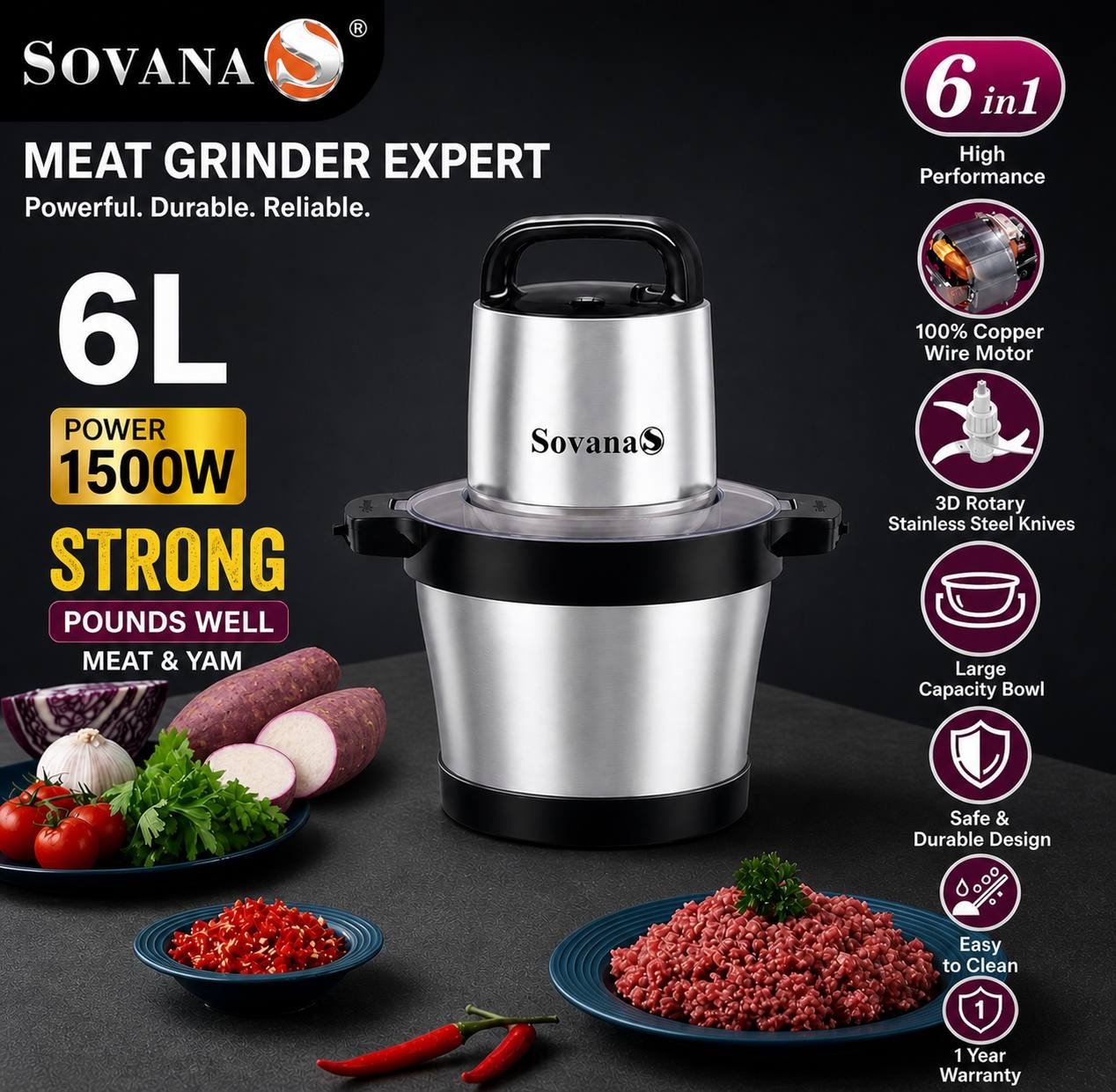 img_0050-1 6LTR QUALITY STRONG SOVANA MASTER CHEF GRINDER/YAM POUNDER 1500WATT 💯 COPPER MOTOR - Image 1