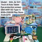 SAIL AIR 41 1SIM + WIFI 
8GB+256GB ANDROID 15 5G
 7INCH IPS UNBREAKABLE SCREEN TYPE C CABLE&CHARGER
WITH TOUCH PEN,SILICON CASE,3D GLASSES,SHOULDER STRAPS AND GIFT ITEMS (KIDS TABLET)