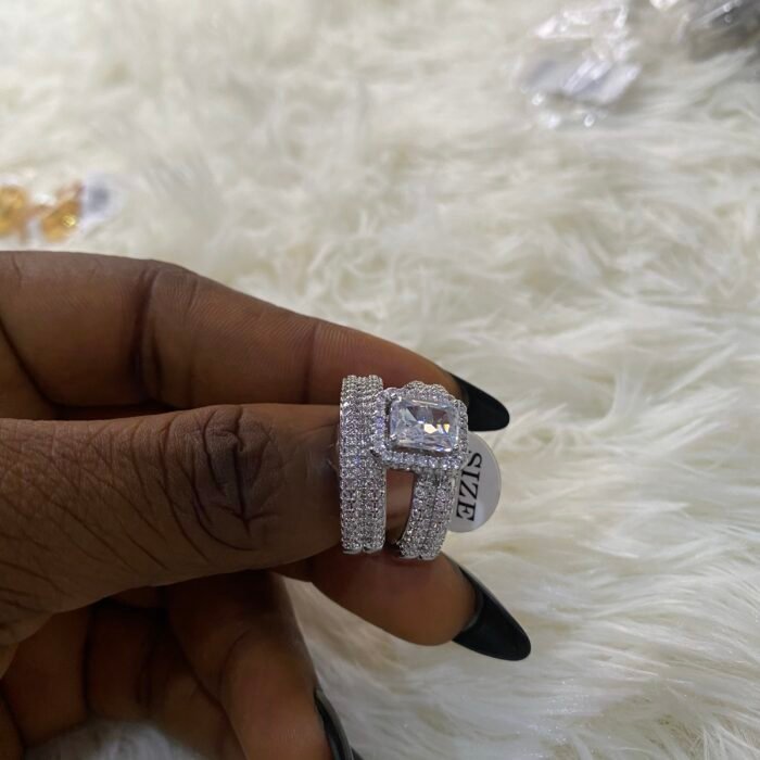 QUALITY ZIRCONIA STEEL WEDDING RING NEW SET SILVER - Image 3