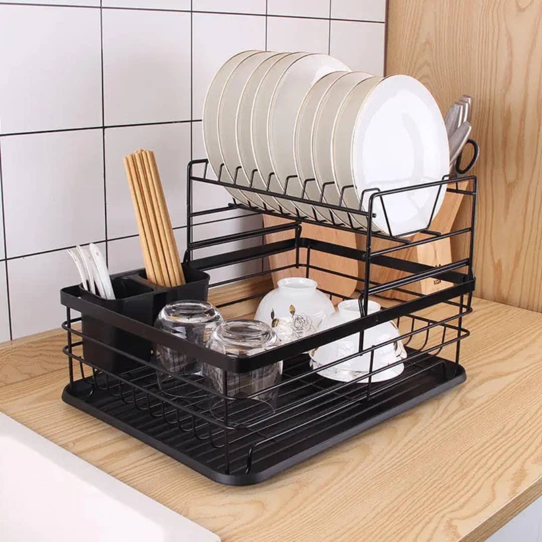 45ca582e-ba71-4235-9ff8-467530193385 FANCY QUALITY DOUBLE STEP DISH RACK WITH CUP AND SPOON HOLDER DESIGN 3 - Image 1
