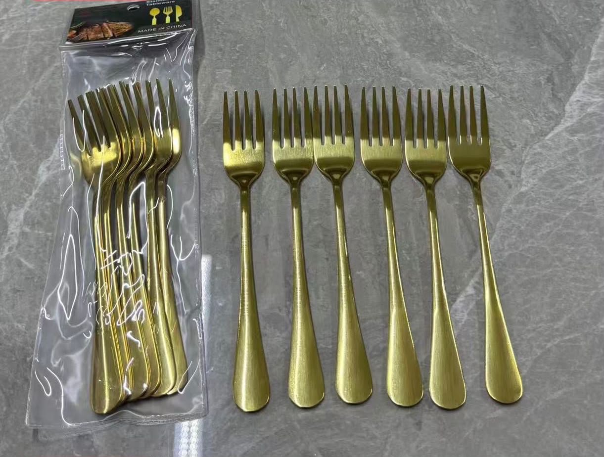 8557d7a3-2e57-458f-b2cd-5b5d3210345c 6PC QUALITY SHORT LENGTH GOLD CUTLERY SET(GOLD SPOON,GOLD FORK) - Image 1