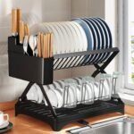FANCY QUALITY DOUBLE STEP DISH RACK WITH CUP AND SPOON HOLDER DESIGN 2