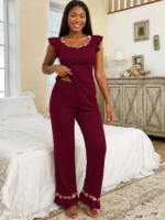 QUALITY TOP AND TROUSER FLOWERY EMBROIDERY NIGHT WEAR/LOUNGE WEAR DESIGN 3(Spandex material)