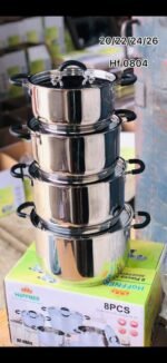 8PC HOFFNER HF-0804 QUALITY STAINLESS STEEL COOKWARE SET POT SIZE 20,22,24,26CM - Image 2