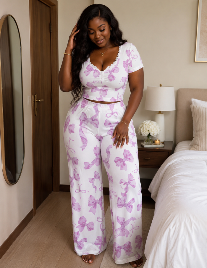 QUALITY 2PC LACEY TOP AND TROUSER NIGHT WEAR/LOUNGE WEAR DESIGN 1(SPANDEX MATERIAL) - Image 4