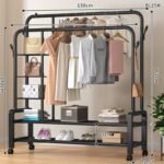 68KG QUALITY THICK DOUBLE IRON POLE/DOUBLE STEP CLOTHE RACK WITH 3 STEP SHELF AND TYRE(EXACT WEIGHT) BIGGEST SIZE 120*49*160CM